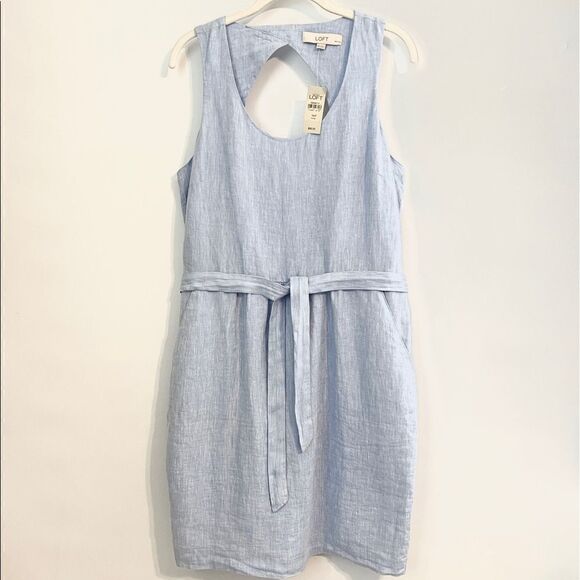 Loft Linen Sleeveless Tie Front Dress Size 10P - Picture 3 of 7